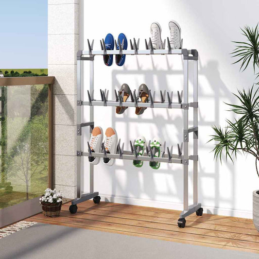 Shoe Rack | Silver | Aluminium, PS, PE | Medium |  Rollable  | Shoe Rack