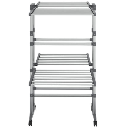2-Tier Laundry Drying Rack with Wheels Silver 60x70x106 cm