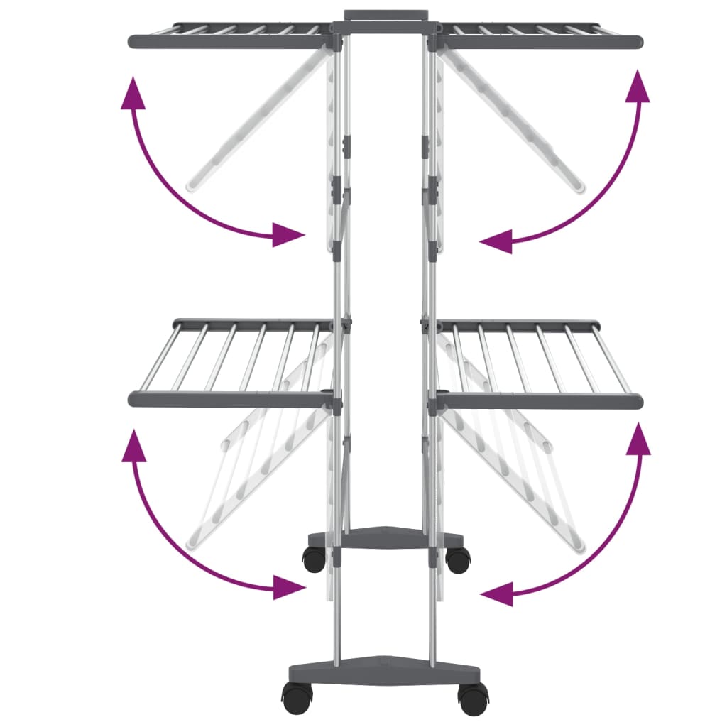 2-Tier Laundry Drying Rack with Wheels Silver 60x70x106 cm