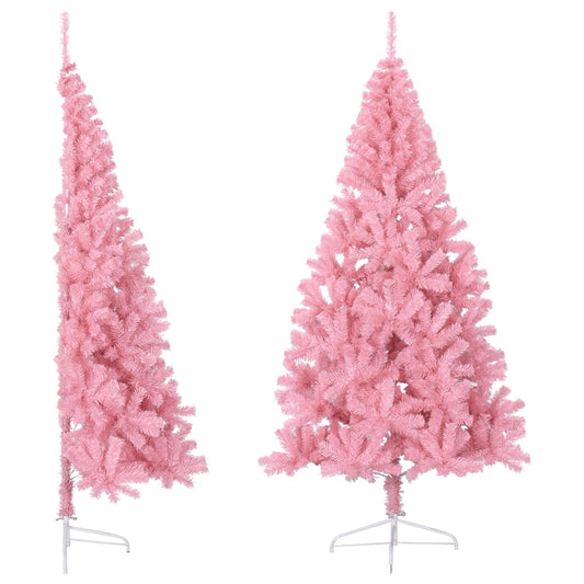 Artificial Half Christmas Tree with Stand Pink 8 ft PVC