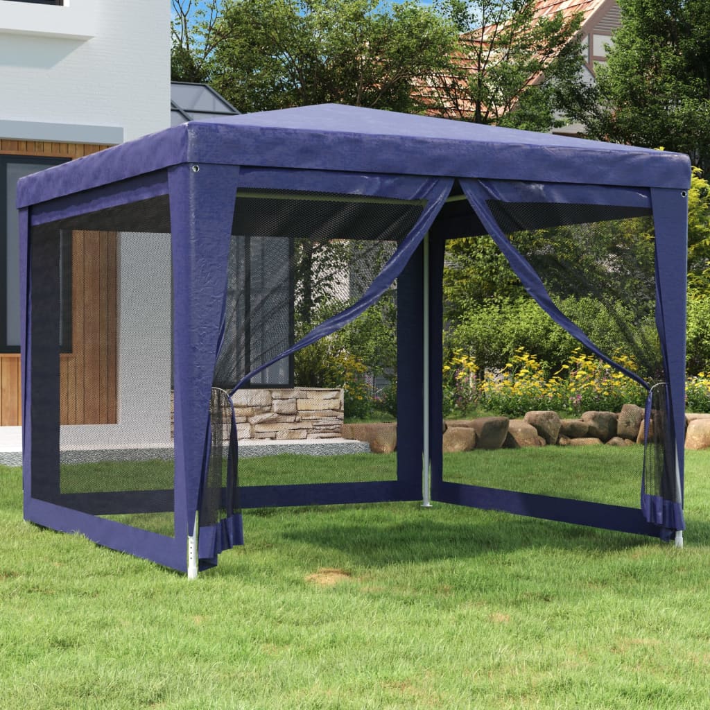 Party Tent with 4 Mesh Sidewalls Blue 9.8'x9.8'HDPE