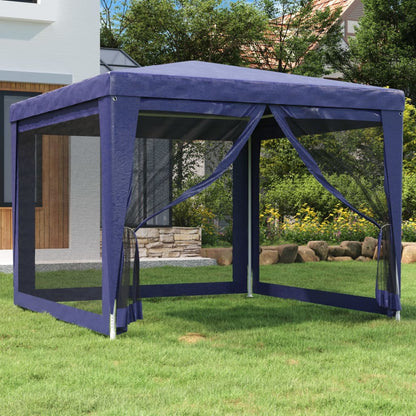 Party Tent with 4 Mesh Sidewalls Blue 9.8'x9.8'HDPE