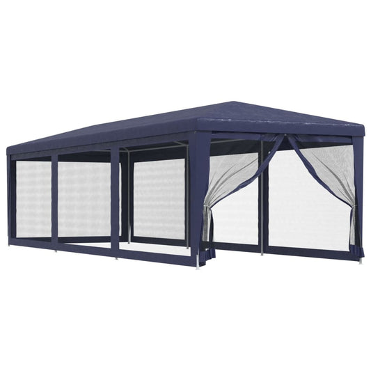 Party Tent with 8 Mesh Sidewalls Blue 3x9 m HDPE
