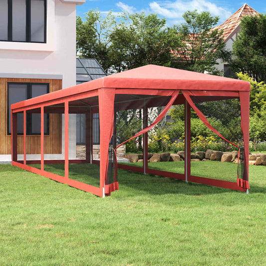 Party Tent with 10 Mesh Sidewalls Red 3x12 m HDPE