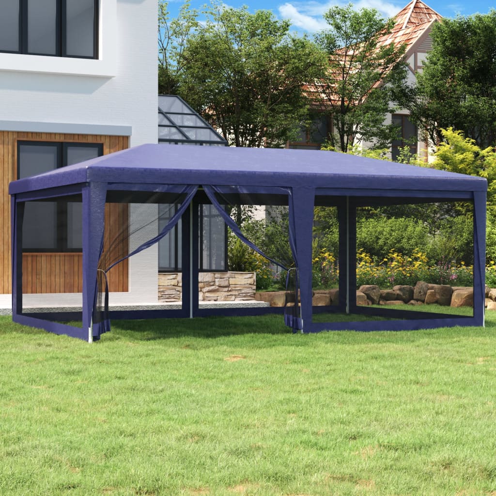 Party Tent with 6 Mesh Sidewalls Blue 19.7'x13.1'HDPE