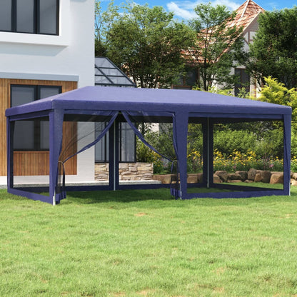 Party Tent with 6 Mesh Sidewalls Blue 19.7'x13.1'HDPE