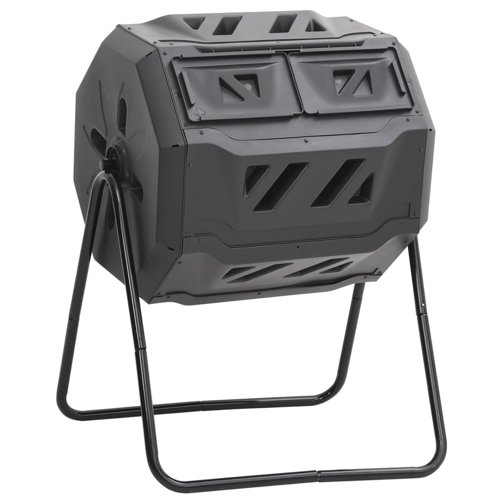 vidaXL Compost Bin Black Plastic Medium Rotatable Compost Bin Cubic