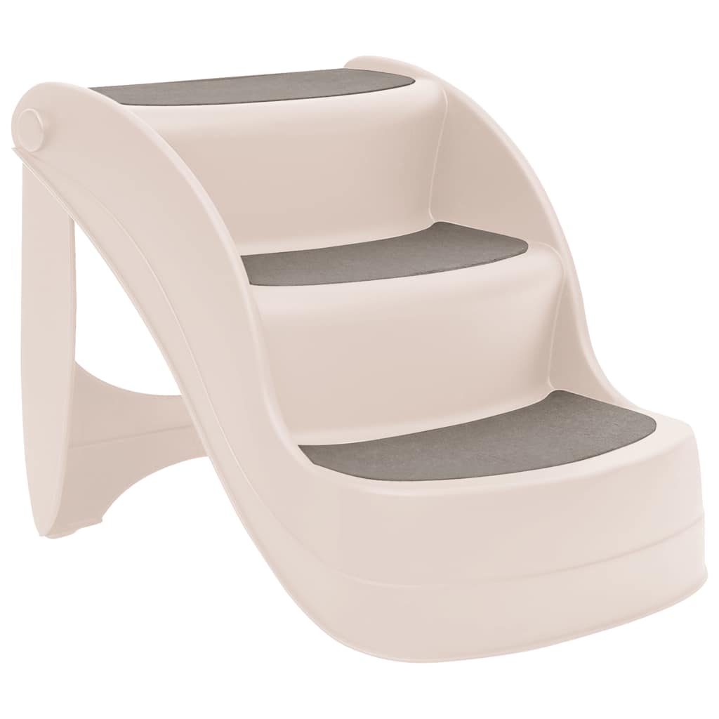 vidaXL Dog Stair Cream Plastic 3-Step Foldable Dog Stair Rectangular