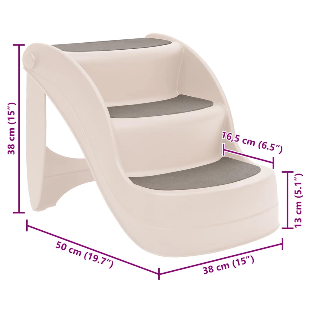 vidaXL Dog Stair Cream Plastic 3-Step Foldable Dog Stair Rectangular