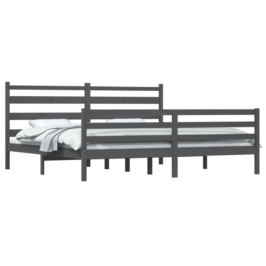 Bed Frame | Grey | Solid pine wood | 200x200 cm |  Durable  | Bed Frame
