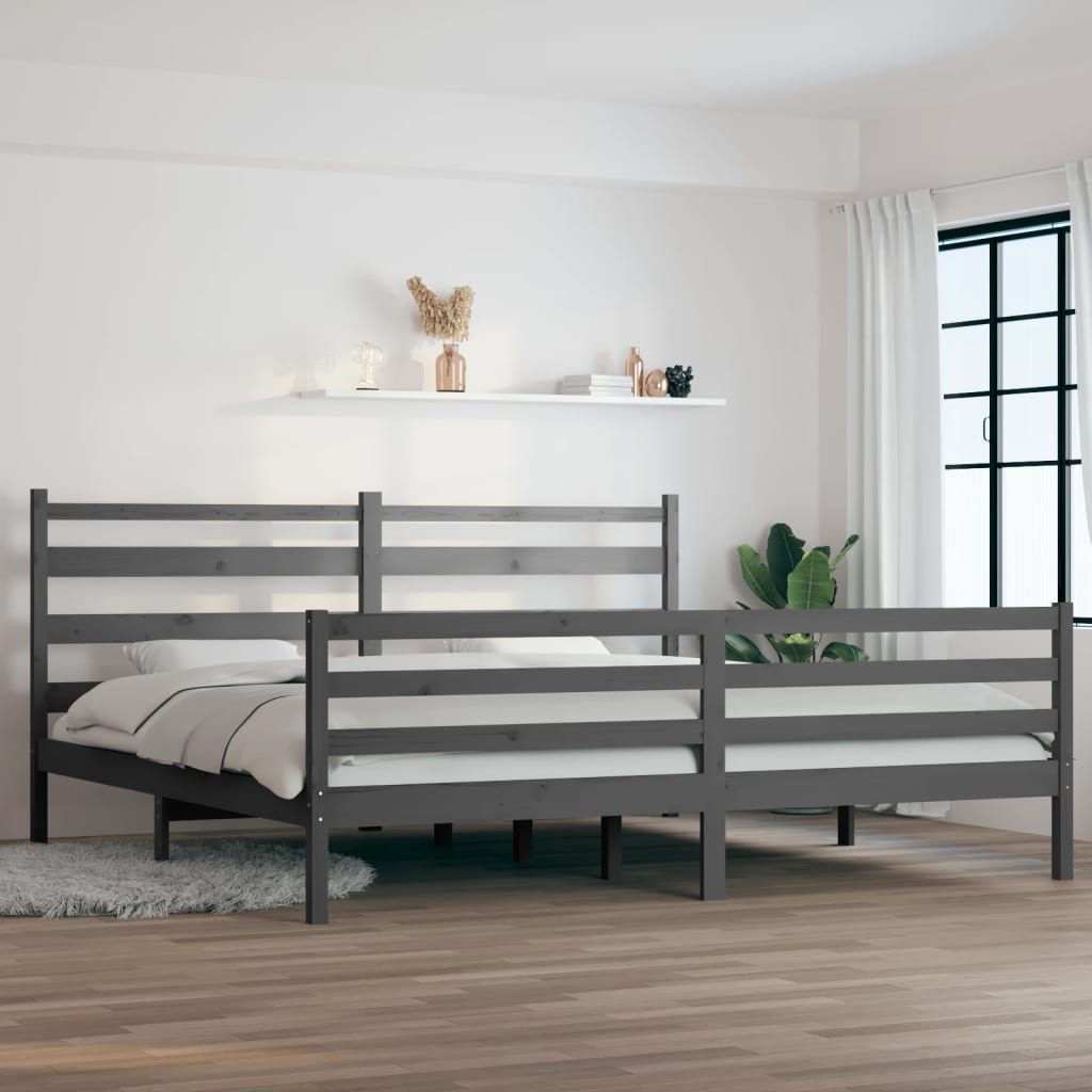 Bed Frame | Grey | Solid pine wood | 200x200 cm |  Durable  | Bed Frame