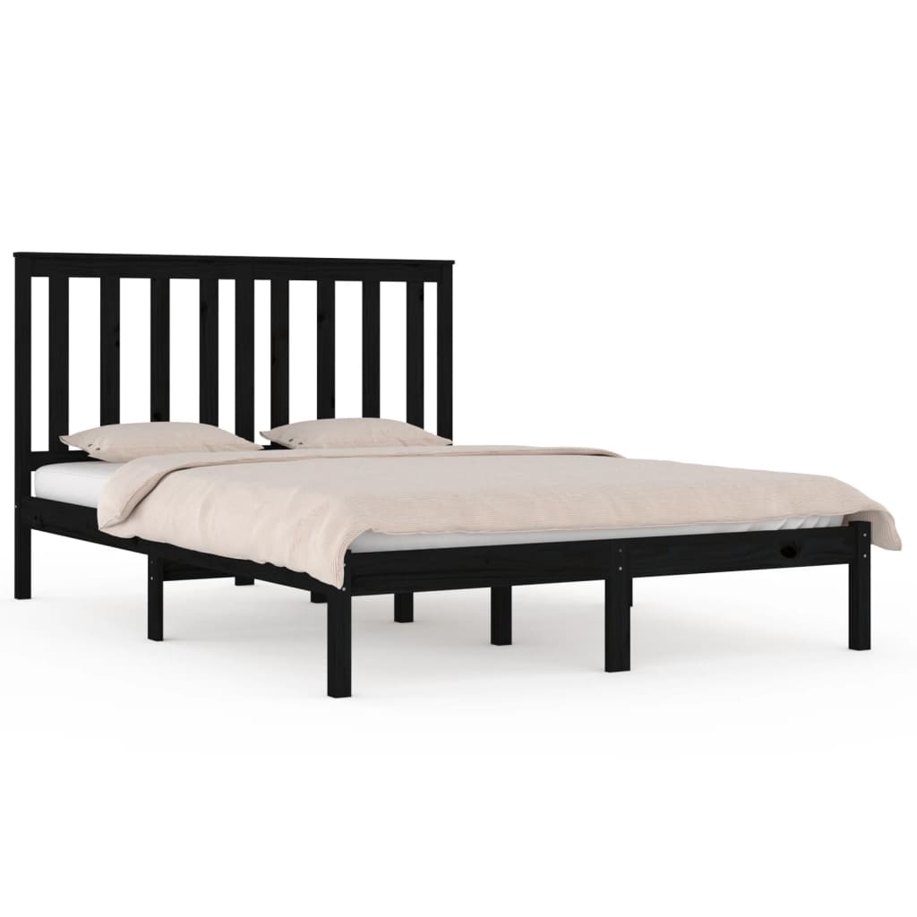 Bed Frame | Black | Solid Pine Wood | Double | Durable | Bed Frame