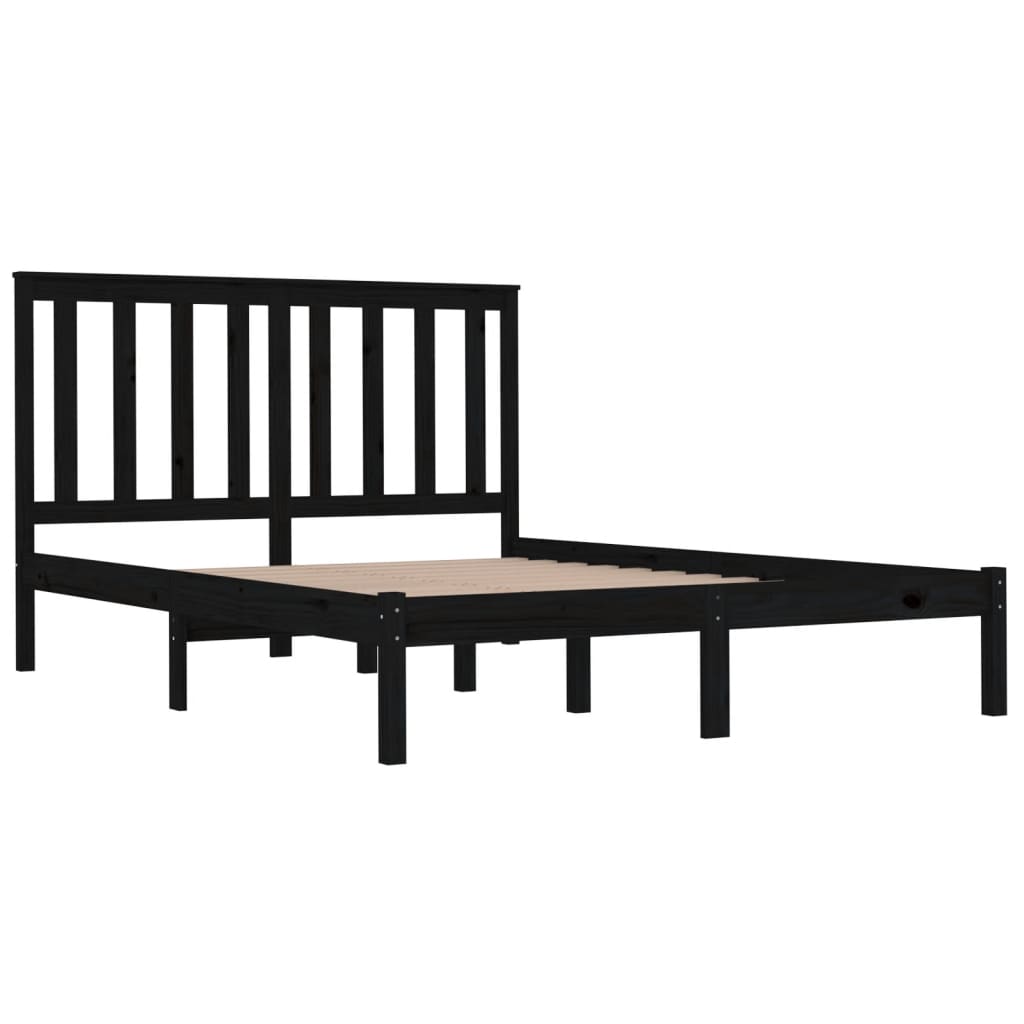 Bed Frame | Black | Solid Pine Wood | Double | Durable | Bed Frame