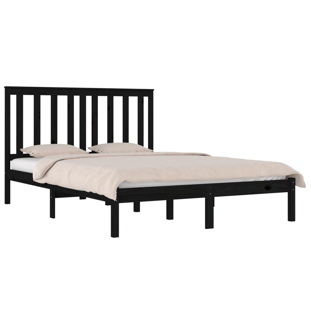 Bed Frame | Black | Solid pine wood | 200x200 cm | Durable | Bed Frame