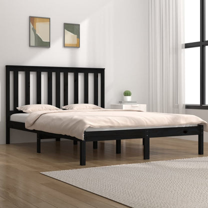 Bed Frame | Black | Solid pine wood | 200x200 cm | Durable | Bed Frame