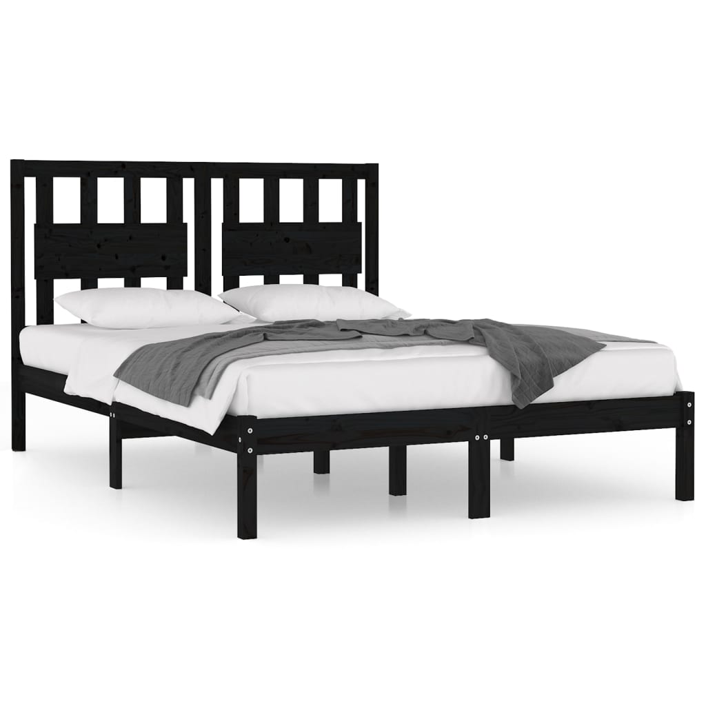 Bed Frame | Black | Solid pine wood | Double Bed |  Durable  | Bed Frame