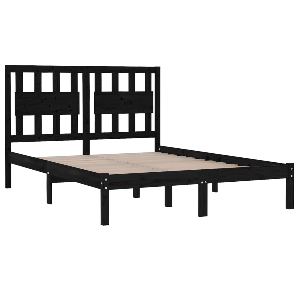Bed Frame | Black | Solid pine wood | Double Bed |  Durable  | Bed Frame