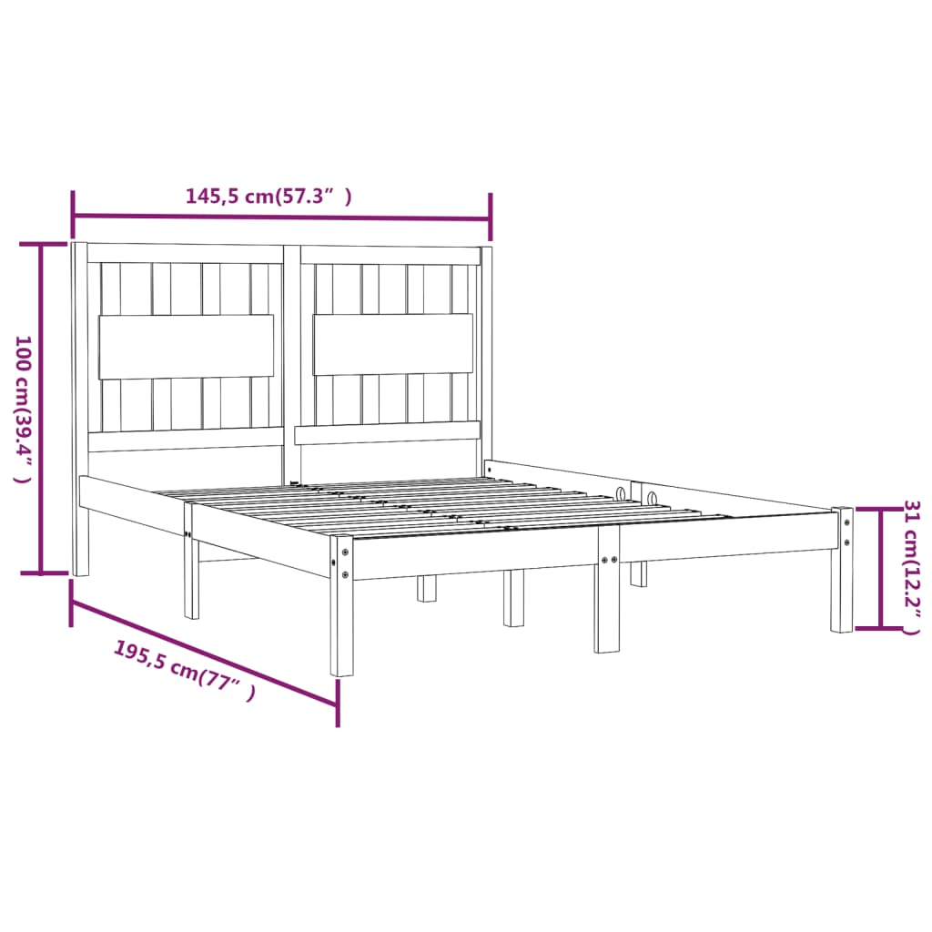 Bed Frame | Black | Solid pine wood | Double Bed |  Durable  | Bed Frame