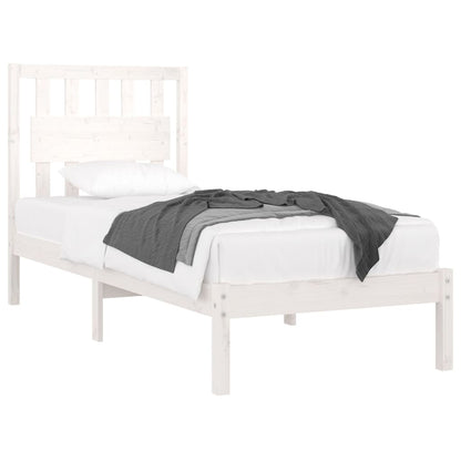Bed Frame | White | Solid pine wood | 90x200 cm | Decorative Inlays