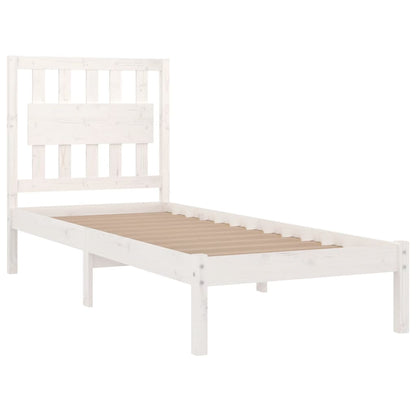 Bed Frame | White | Solid pine wood | 90x200 cm | Decorative Inlays