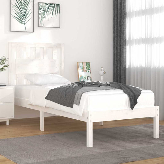 Bed Frame without Mattress White Solid Wood 90x200 cm