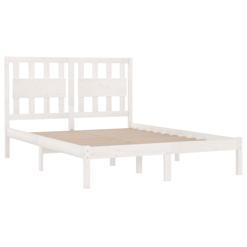 Bed Frame | White | Solid pine wood | 120 x 200 cm |  Decorative Inlays