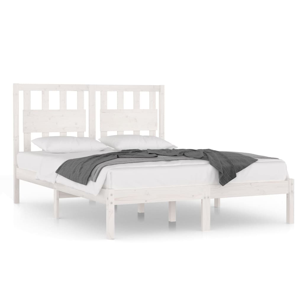 Bed Frame | White | Solid pine wood | 160 x 200 cm | Durable | Bed Frame