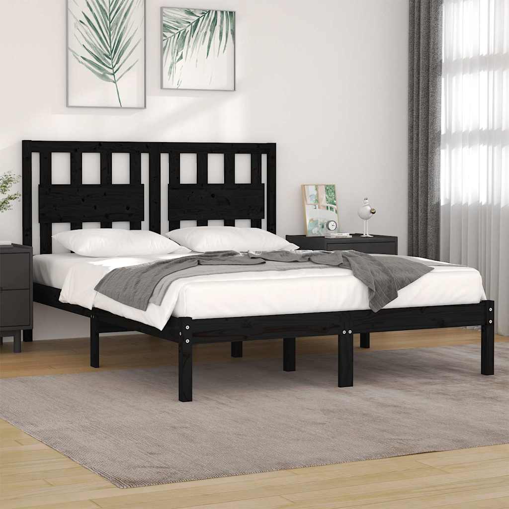 3103957 vidaXL Bed Frame without Mattress Black Solid Wood 200x200 cm (810041+818594)