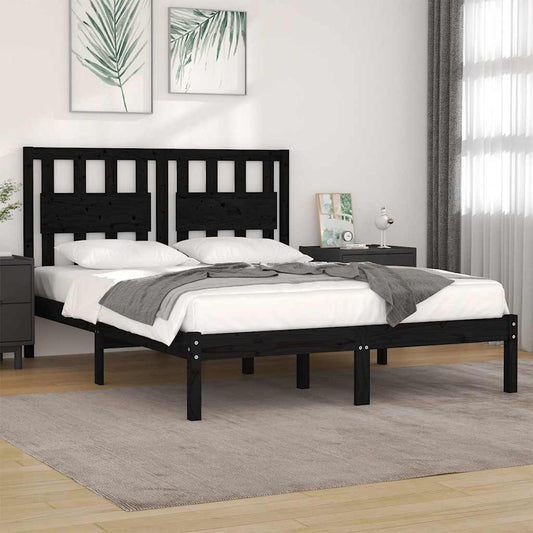 3103957 vidaXL Bed Frame without Mattress Black Solid Wood 200x200 cm (810041+818594)