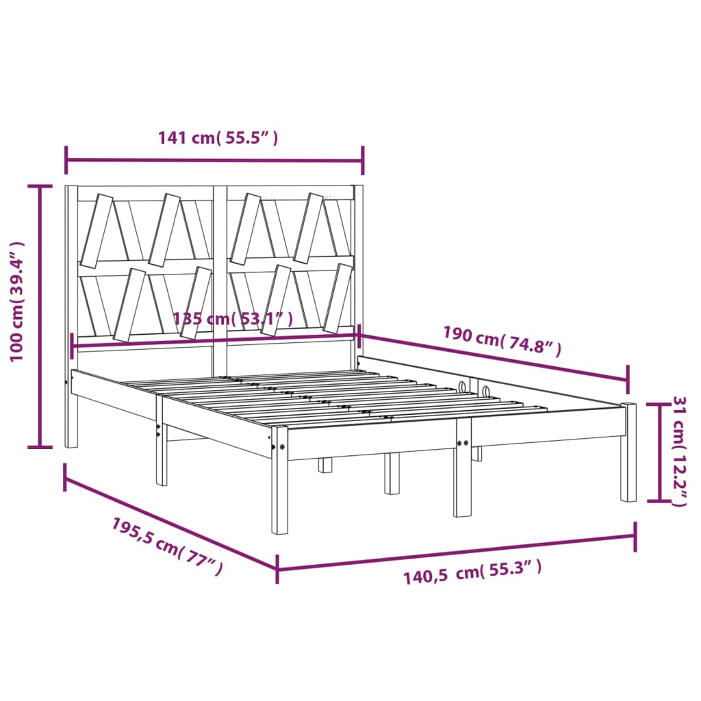 Bed Frame without Mattress Solid Wood Double