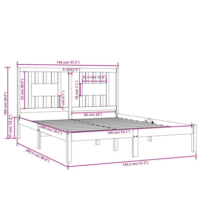 3104064 vidaXL Bed Frame without Mattress White Solid Wood 140x200 cm (810018+818671)
