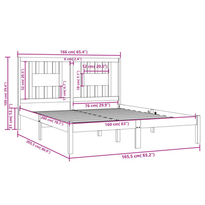 3104073 vidaXL Bed Frame without Mattress Solid Wood 160x200 cm (810027+818680)