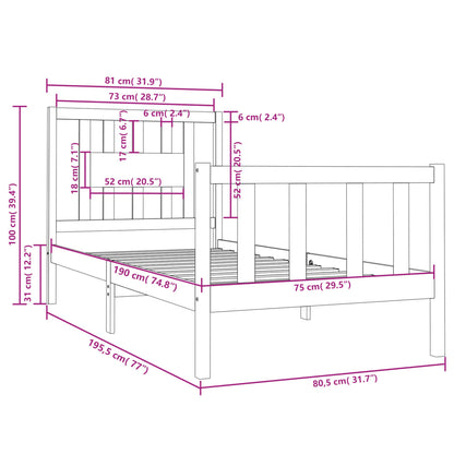 Bed Frame without Mattress Black Solid Wood Small Single