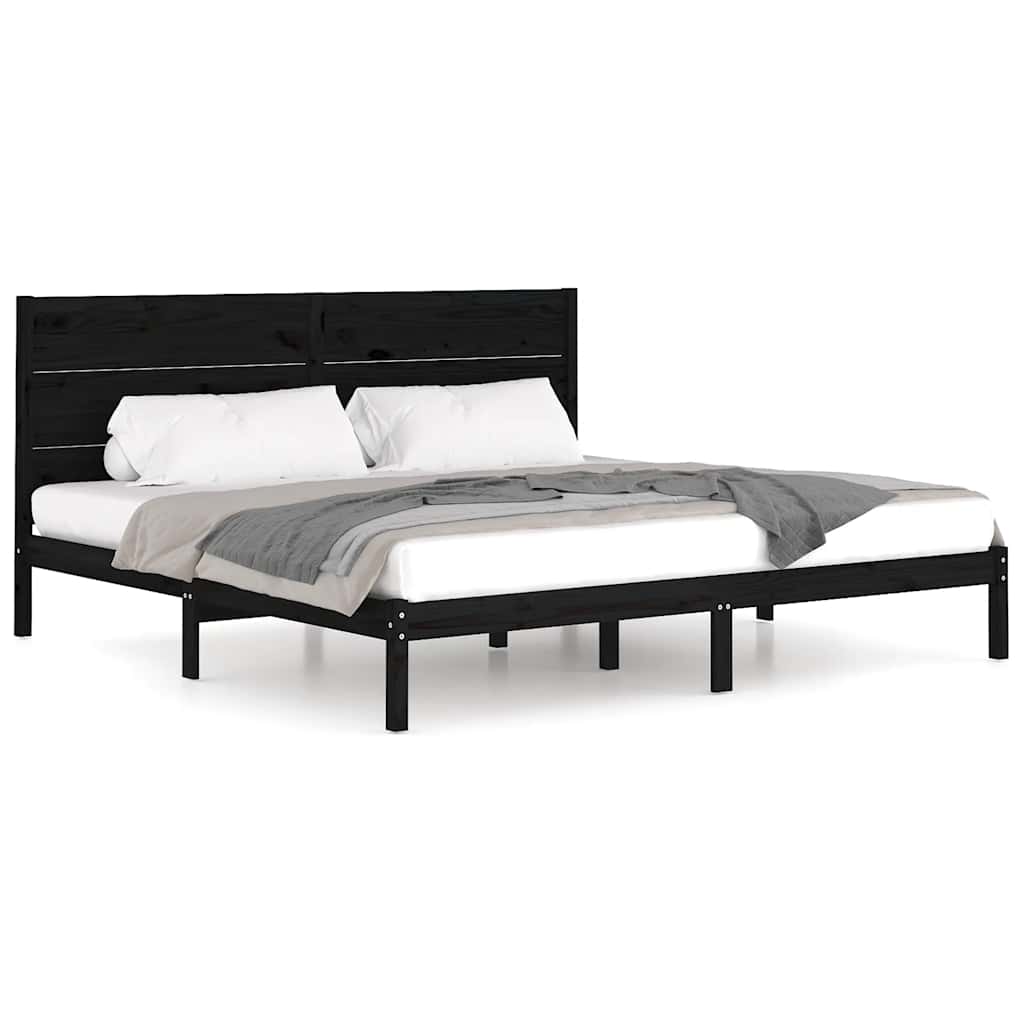 Bed Frame | Black | Solid Pine Wood | 200x200 cm | Durable | Bed Frame
