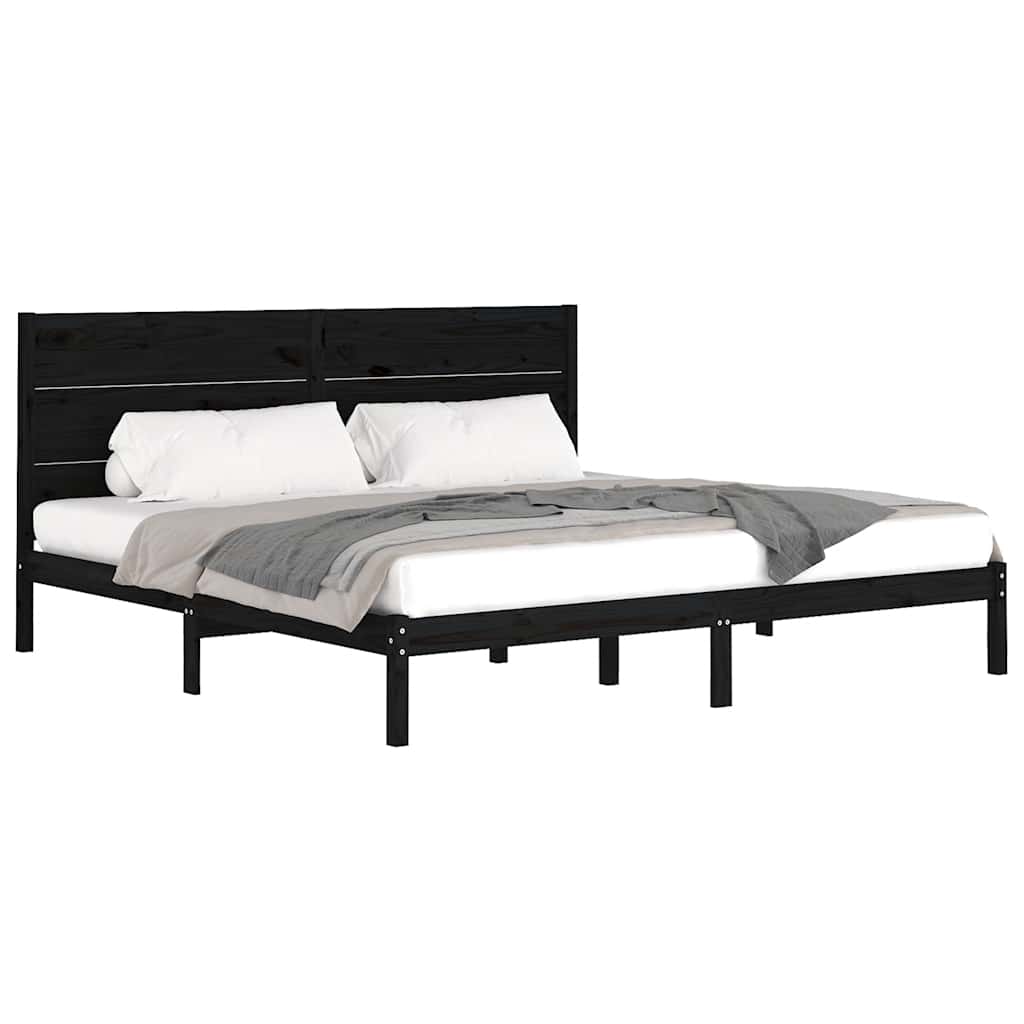 Bed Frame | Black | Solid Pine Wood | 200x200 cm | Durable | Bed Frame