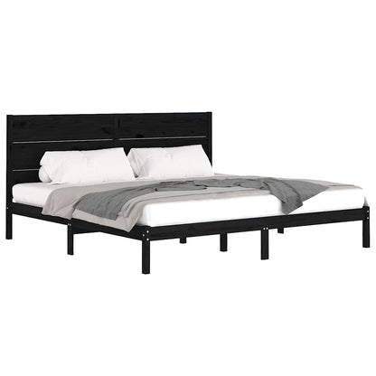 Bed Frame | Black | Solid Pine Wood | 200x200 cm | Durable | Bed Frame