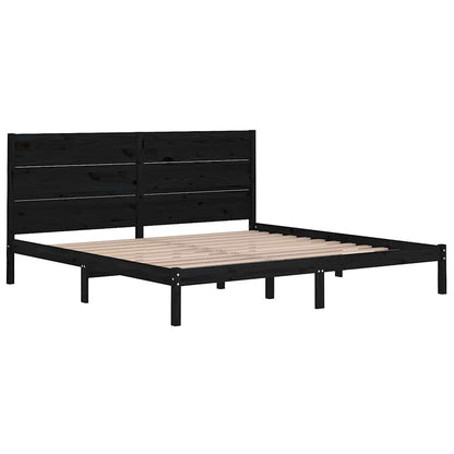 Bed Frame | Black | Solid Pine Wood | 200x200 cm | Durable | Bed Frame