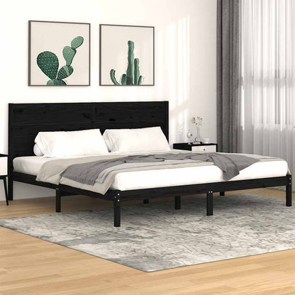 Bed Frame | Black | Solid Pine Wood | 200x200 cm | Durable | Bed Frame