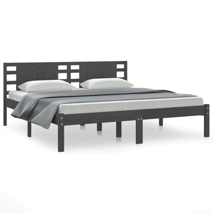 Bed Frame | Grey | Solid pine wood | 200 x 200 cm | Classic/Traditional