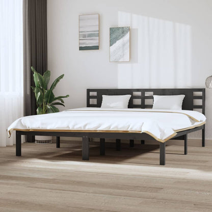 Bed Frame | Grey | Solid pine wood | 200 x 200 cm | Classic/Traditional