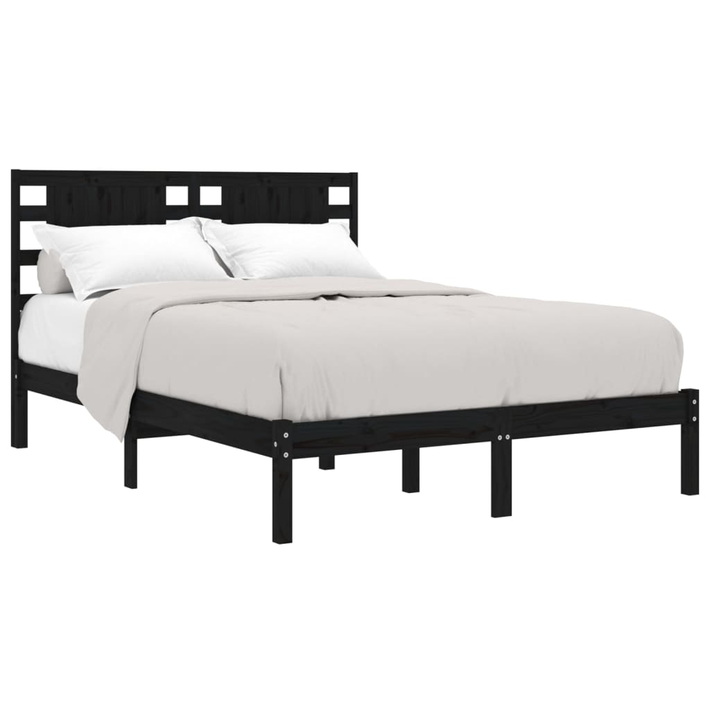 Bed Frame | Black | Solid pine wood | 200x200 cm | Durable | Bed Frame