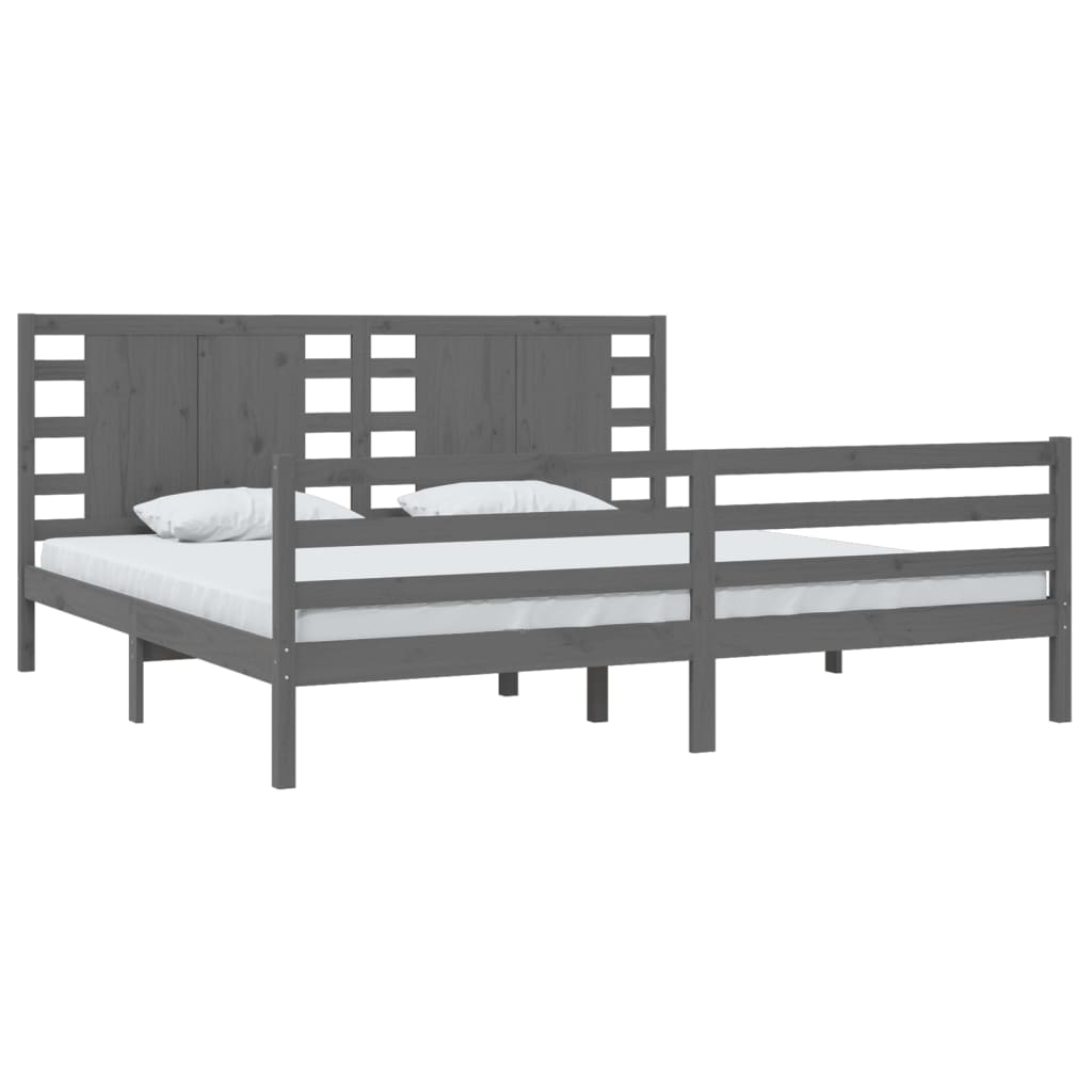 Bed Frame | Grey | Solid pinewood | Double | Decorative Inlays