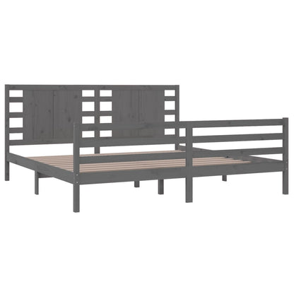 Bed Frame | Grey | Solid pinewood | Double | Decorative Inlays