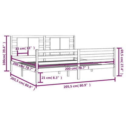 Bed Frame | Grey | Solid pinewood | Double | Decorative Inlays