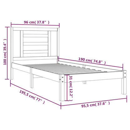 Bed Frame without Mattress White 90x190 cm Single Solid Wood Pine