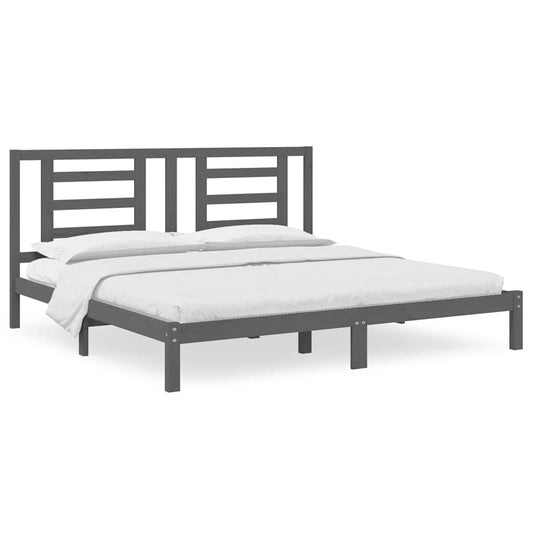 Bed Frame | Grey | Solid Pine Wood | 200x200 cm | Classic/Traditional