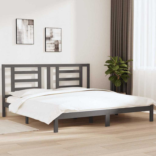 Bed Frame | Grey | Solid Pine Wood | 200x200 cm | Classic/Traditional