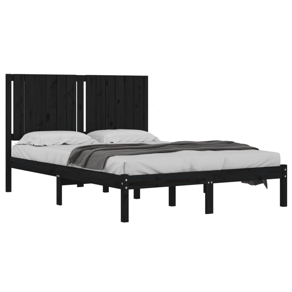 Bed Frame | Black | Solid pine wood | Double Size | Bed Frame