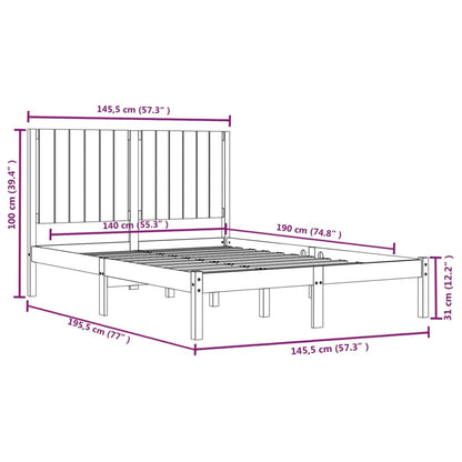 Bed Frame | Black | Solid pine wood | Double Size | Bed Frame