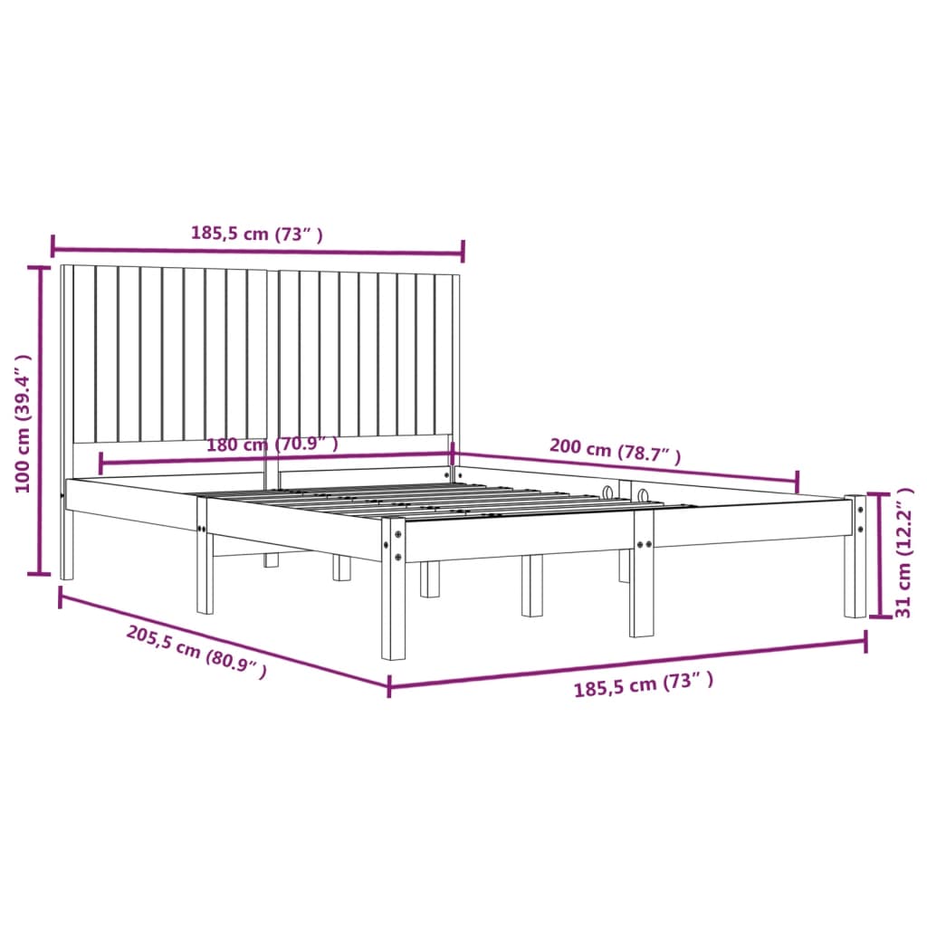 Bed Frame | Natural wood | Solid pine wood | Super King | Bed Frame